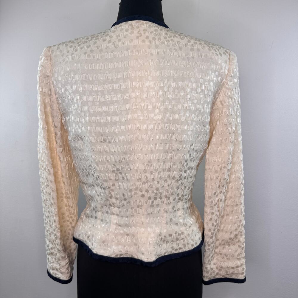 Vtg Albert Nipon Cream Navy Crop Jacket Silk Polk… - image 4
